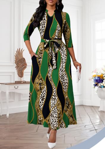 Image of BubFee Maxi Dresses for Women Semi Formal Long Dress 3 /4 Sleeve Casual A-line Church Dresses with Pockets