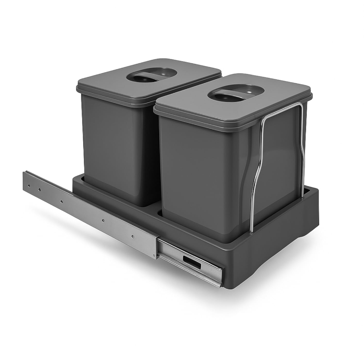 Abfallsammler Auszug 2fach | 2×15 L Einbau Mülleimer für Küchenunterschrank | Mülltrennung als Vollauszug montiert | Abfalltrennsystem in Kunststoff Oriongrau | Schrank-Abfallsystem 30 L (2x 15 Liter)