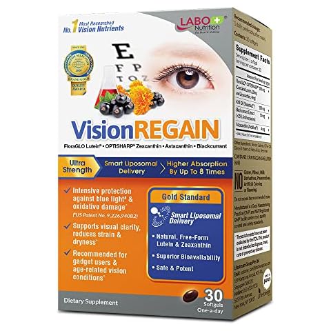LABO Nutrition VisionREGAIN - Smart Liposomal Delivery, up to 8X Higher Absorption, 20mg FloraGLO Lutein, zeaxanthin, Superba Krill, AstaReal Astaxantin, Supports Vision Health, 30 softgels Cover