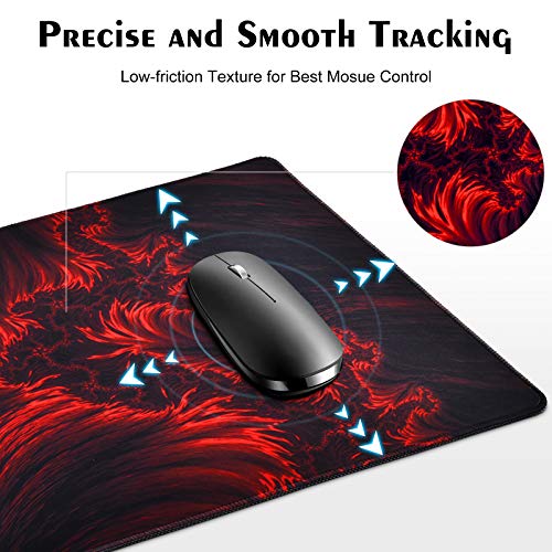 Gaming Mouse Pad, veecom Red Large Gaming Mouse Pads 31.5×15.75In, Big Mouse Pad XL with Non-Slip Base, Computer Extended Keyboard Mouse Pad Desk Pad, Flame Pattern