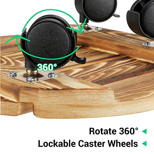 OAK LEAF Plant Caddy with Wheels, 12 Inch Plant Stand Plant Dolly, Round Wood with 360 Rotating Caster and Lockable Wheels, Plant Mover for Indoor, Outdoor, Garden