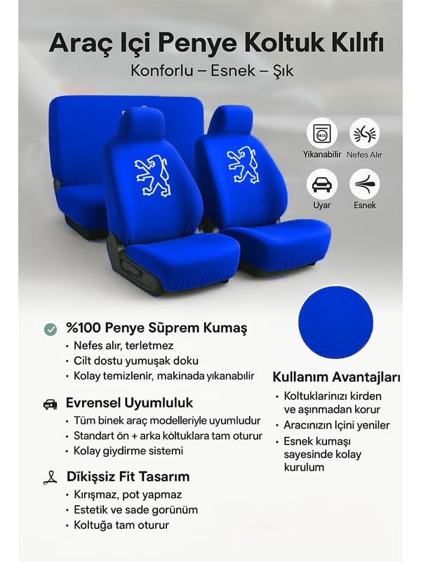 Peugeot 3008 ile uyumlu oto koltuk kilifi aracinizi korur surus keyfinizi yukari tasir Lacivert