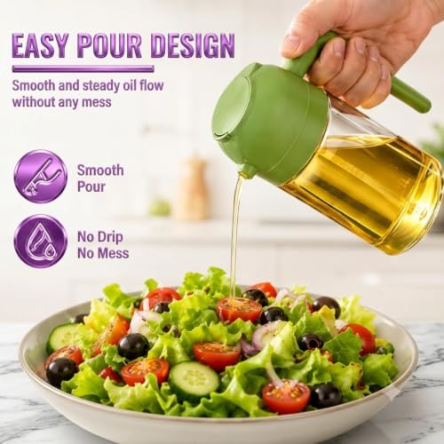 Image of 2-in-1 Glass Oil Sprayer and Dispenser Bottle with Handle Cocking Oil Bottle for Kitchen (500ml)