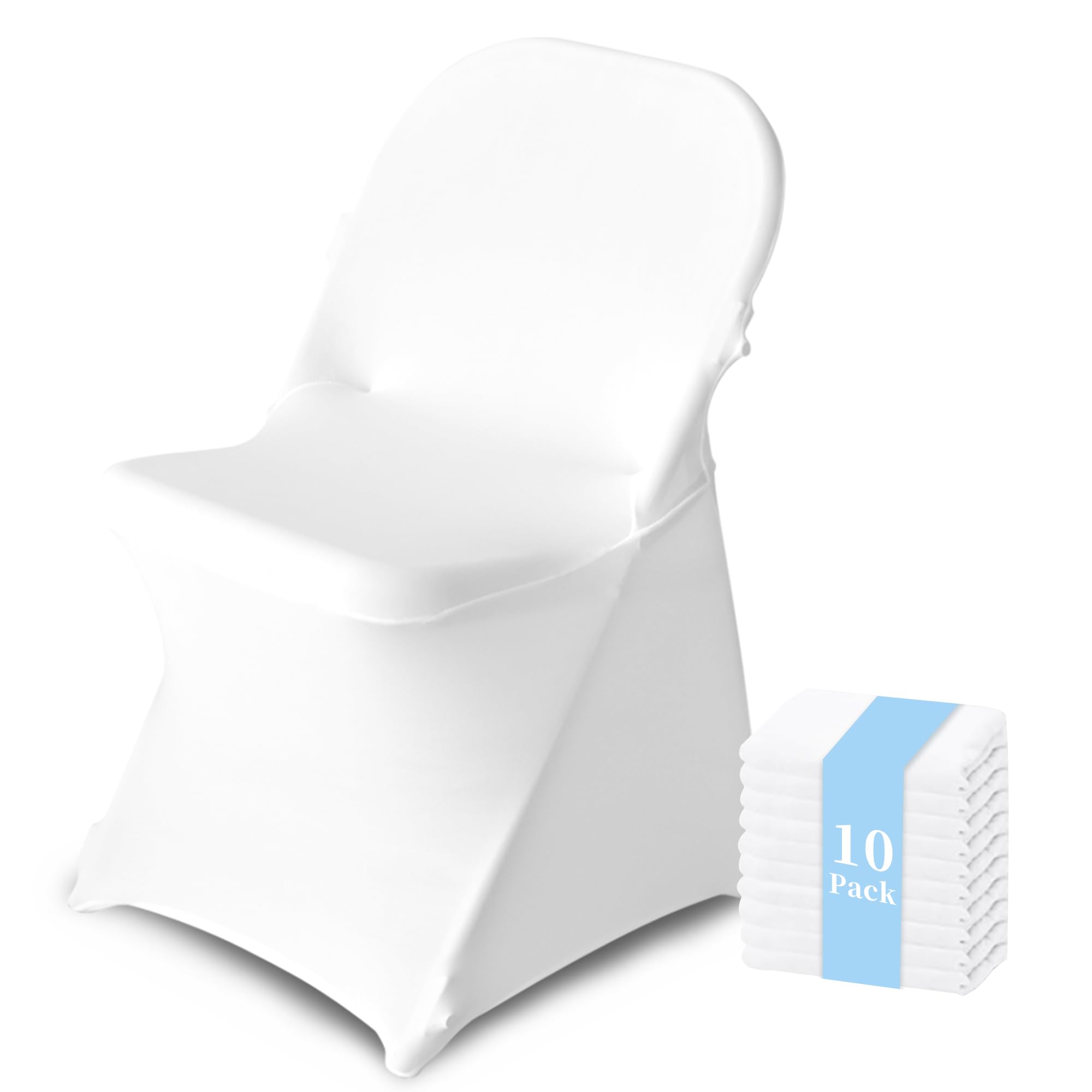 10 Pack Chair Covers for Folding Chairs, Polyester Spandex Chair Cover Stretch Slipcovers for Banquet, Wedding, Party, Folding, Holidays, White
