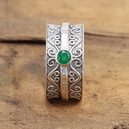 Bague spinner émeraude en argent 925, le cadeau idéal