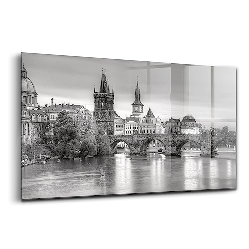 Peinture décoration murale en verre pour salon moderne - Vue de Prague