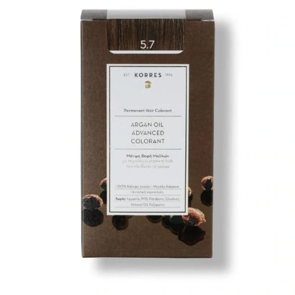 KORRES Argan Oil Colorant - Amonia-Free Hair Colour Chocolate Brown Light 5.7-100% Grey Hair Coverage & Vegan for a Long-Lasting Colour Result
