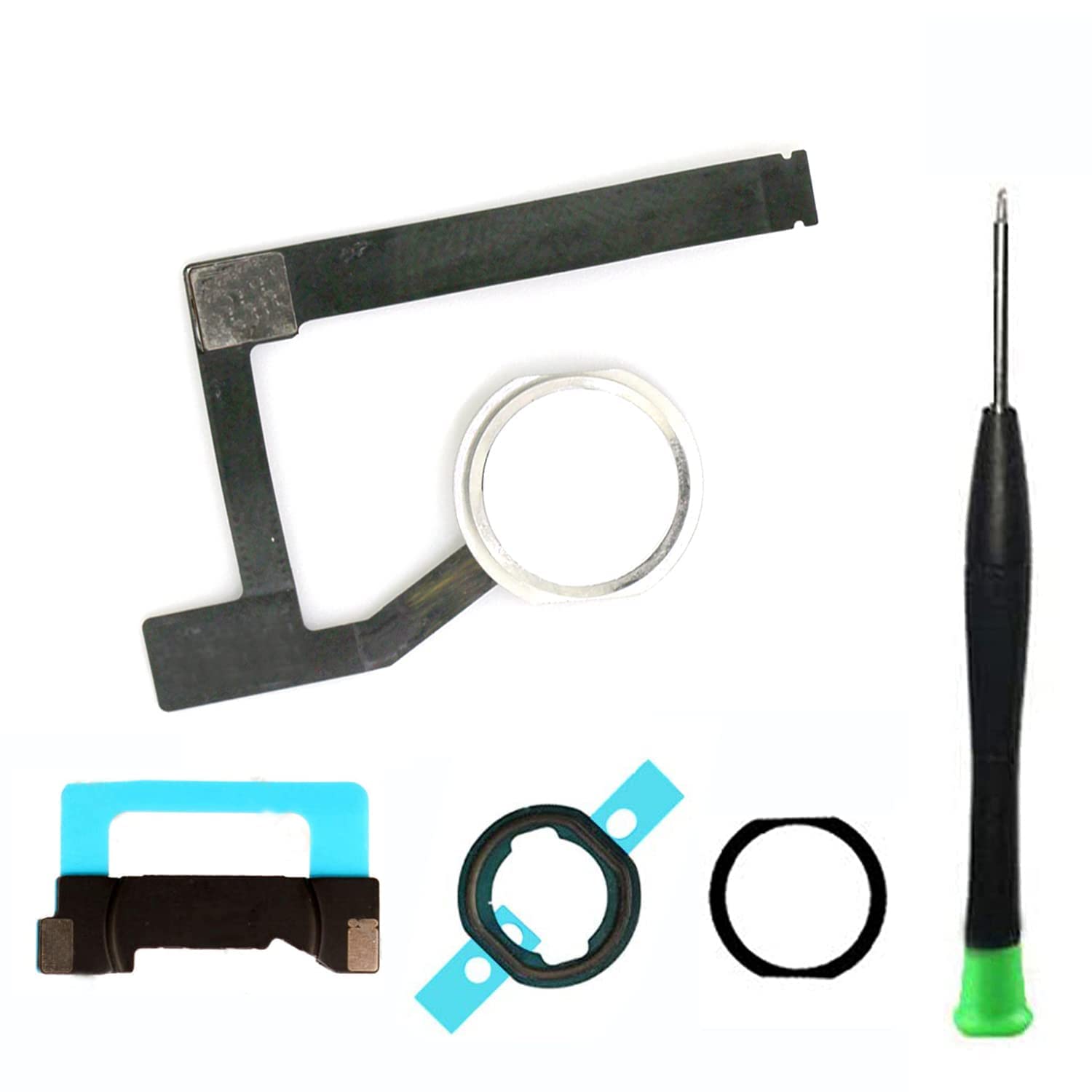 Tefir White Home Button Replacement Compatible with iPad Mini 5 7.9” 2019 A2133 A2124 A2125 A2126 Incl Flex Ribbon Cable Connector and Screwdriver (Silver Ring)