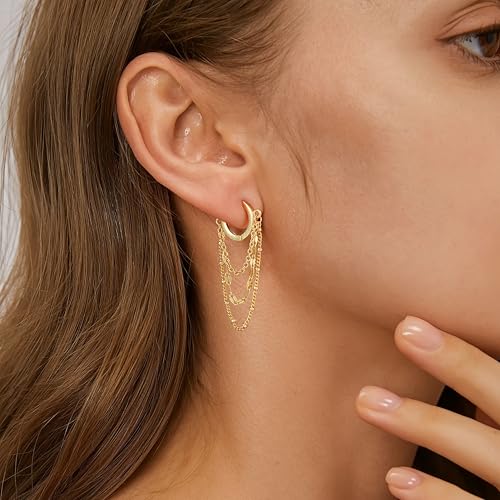 Ritach Chain Earrings for Women Trendy Sterling Silver Post Gold Silver Huggie Chain Dangle Drop Earrings for Sensitive Ears4