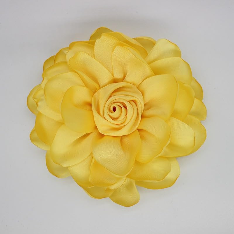 Image of Extra Large Satin Fabric Flower Brooch for Women Elegant Rose Camellia Floral Brooch Pin Handmade Big Satin Fabric Flower Statement Brooch Pin Vintage Clothing Hat Bag Accessories Christmas Wedding Bridal Birthday Jewelry
