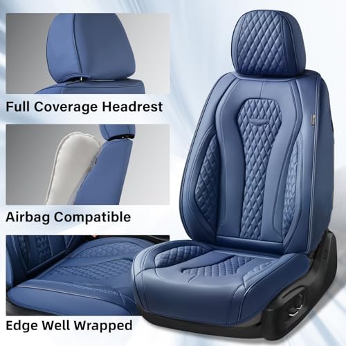Image of Coverado Seat Covers, Car Seat Covers Front Seats, Blue Car Seat Cover, Waterproof Car Seat Covers, Car Seat Cushion, Front Car Seat Covers Leatherette Car Seat Protector Universal Fit Most Cars