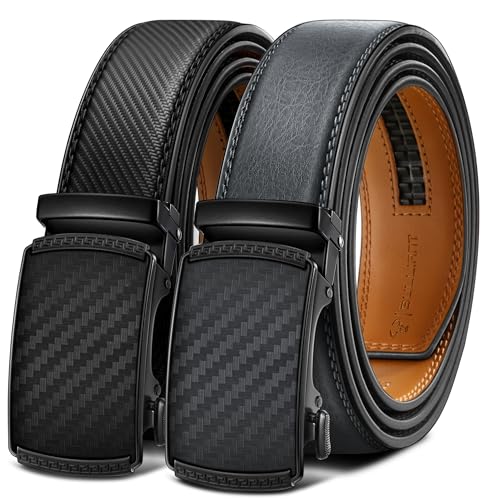 Image of BULLIANT Men's 2-Pack Ratchet Leather Belt Trimmable 1 3 /8 inch-Gift Boxed