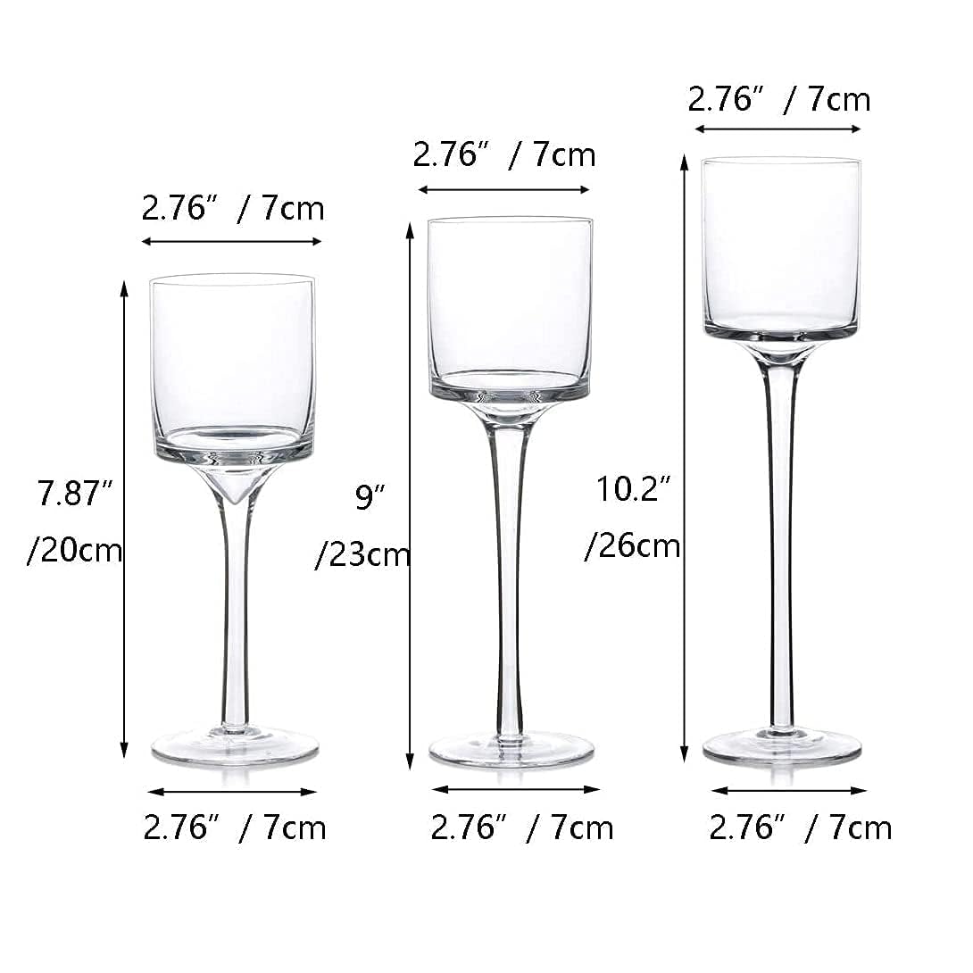 Romadedi Portavelas de Cristal para Velas, Alto Candelabro Porta Velas de te Pequeñas Elegante Mesa de Boda, Navidad Decoración Casa, 2 Juegos 20/23/26cm