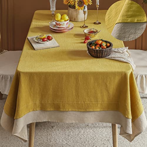 F-Chu Cotton Linen Tablecloth Yellow 58 X 102 Inch,Rectangular Tablecloths Yellow And Beige Patchwork Table Cloth #TOP14
