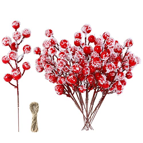 24 Stück künstliche Stechpalmen-Beeren-Stiele mit Schneeflocke, Glitzer, Weihnachtsbaum, Beeren, Picks für Weihnachtsbaumschmuck, DIY, Kranz, Basteln, Zuhause, Hochzeit, Party-Dekoration Cover