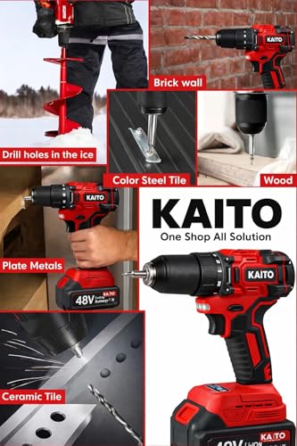 Image of KAITO 48V Cordless Hammer Drill Machine | Brushless Motor | 13MM Metal Removable Chuck | 2000 RPM & 128 Nm Torque | Includes 2 Li-ion Batteries, Charger & 4 Attachments