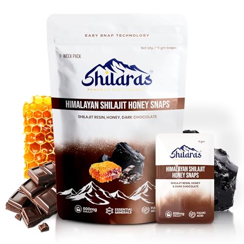 Image of Himalayan Shilajit Honey Snaps | Shilajeet Resin with Honey and Dark Chocolate Flavour | 600mg Pure Himalayan Shilajit | Improve Energy Strength and Immunity Booster for Men Women (Pack of 4)