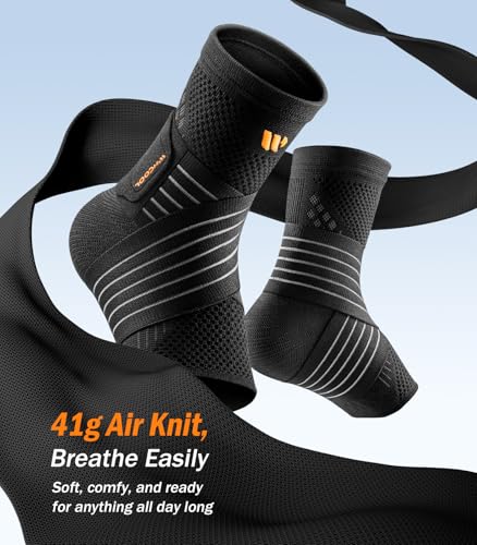Image of Low-Profile Ankle Braces for Women & Men, Customizable Ankle Compression Sleeve w /Wide Strap, Foot Support Wrap for Plantar Fasciitis Pain Relief, Achilles Tendonitis, Sprain, Black, 1 Pair, S