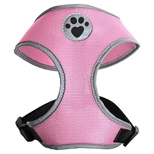 iGadgitz Home U7052 - Sweat-Proof Dog Harness, Puppy Harness, Walking Dog Vest in with Reflective High Visibility Piping & Secure Lockable buckle - Pink - Small