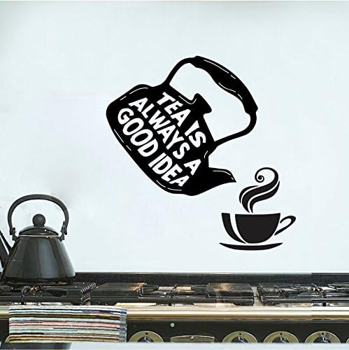 Sticker Yard Kitchen Tea with Jug Quote Wall Sticker & Decal (Color - Black Matte Finish PVC Vinyl Size - 61CM X 86CM)