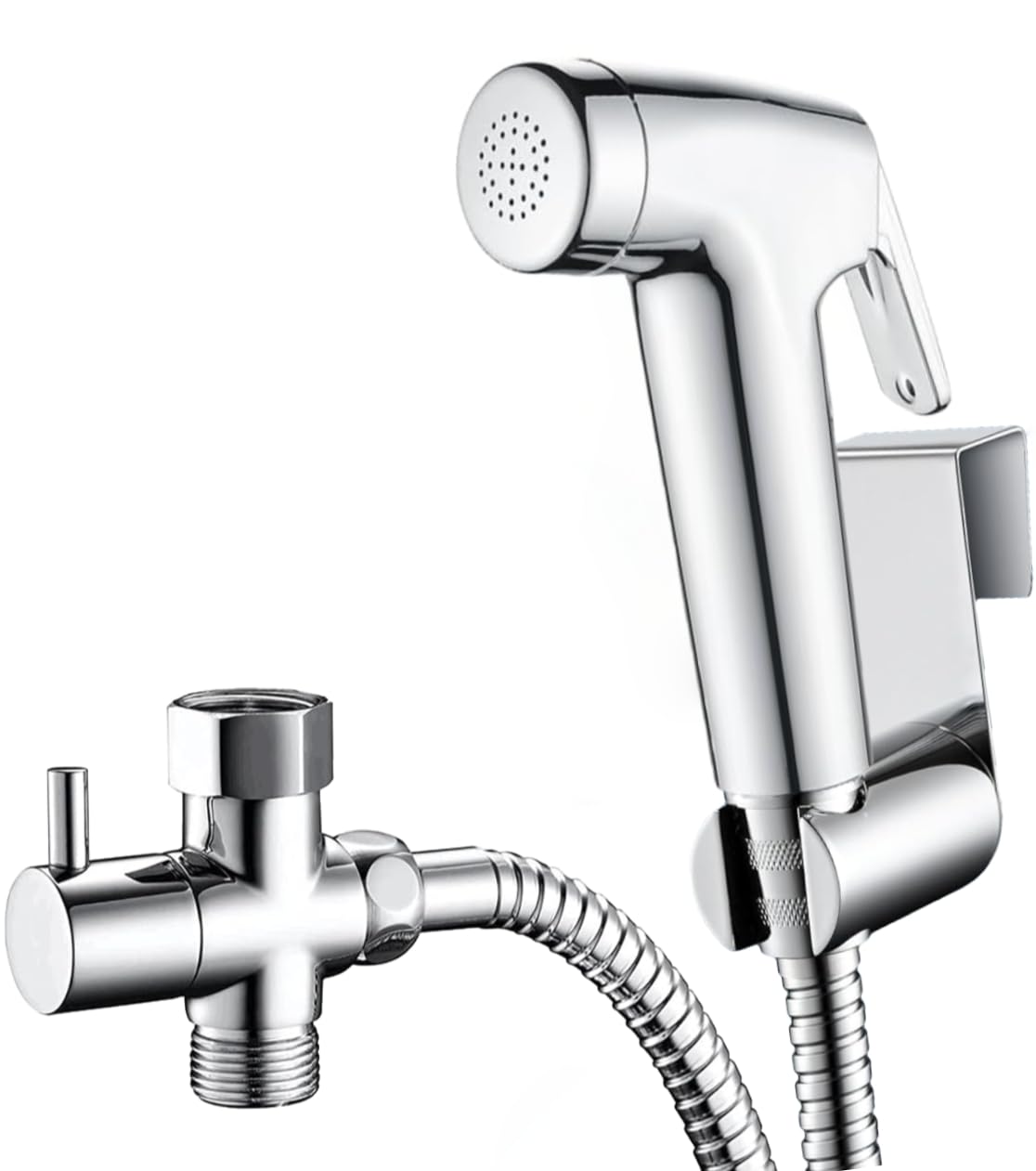 Handheld Bidet Sprayer Kits for UK Toilet Douche_ Shattaf Bidets with Bidet Hose, Spray Holder and T-Adapter_ Glossy Silver