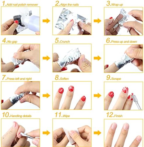 Sularpek 100 Pcs Foil Nail Wraps, nail foils for gel nails, Nail Foil Aluminium Wraps Remover with Pre-attached Lint-Free Cotton Pads, for Manicure and Pedicure, Nail Art Cleaner