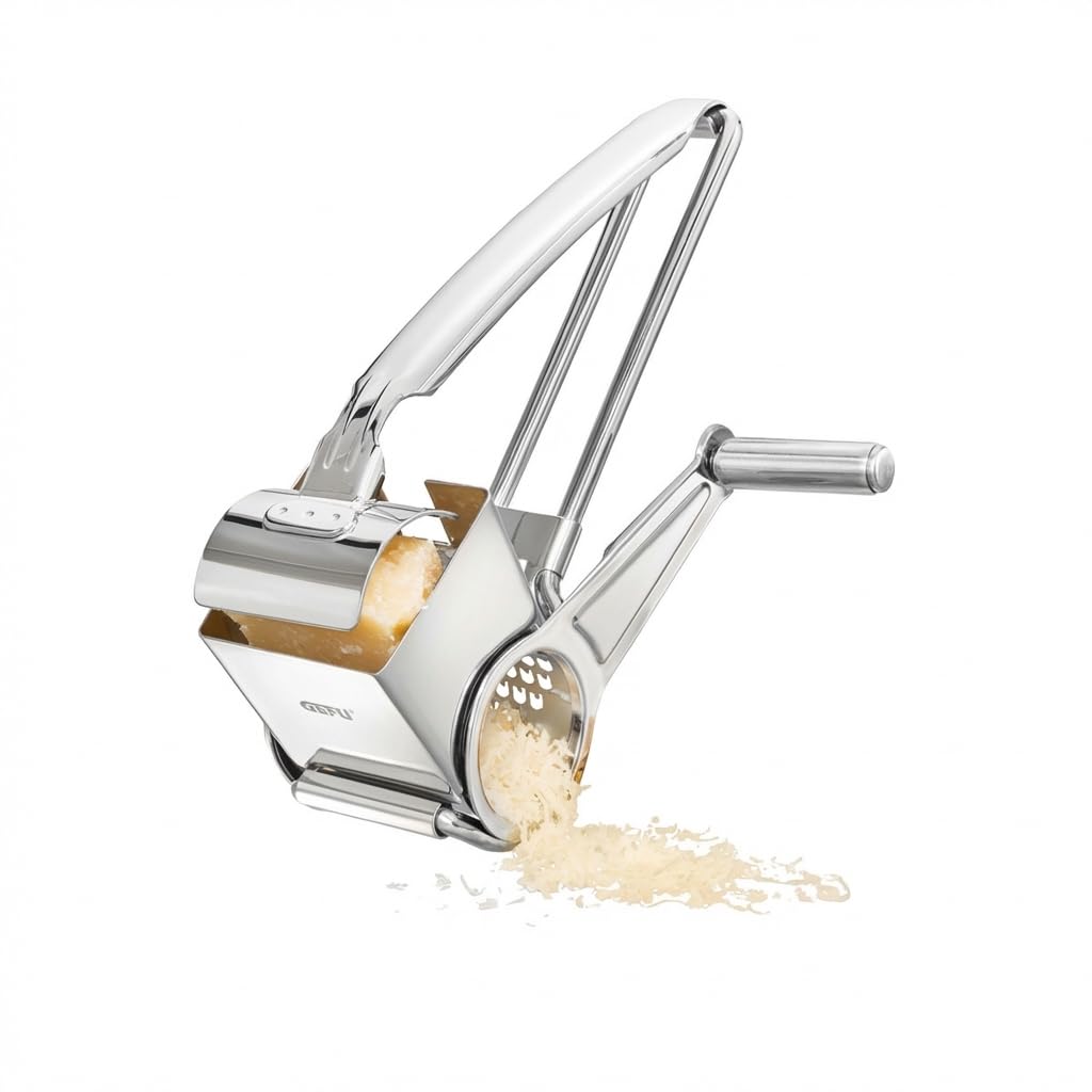 GEFU QUESO Râpe à fromage | Tambour à râper LASER-CUT | Pour fromage, noix et chocolat | Démontable et passe au lave-vaisselle | Manivelle pour droitiers et gauchers