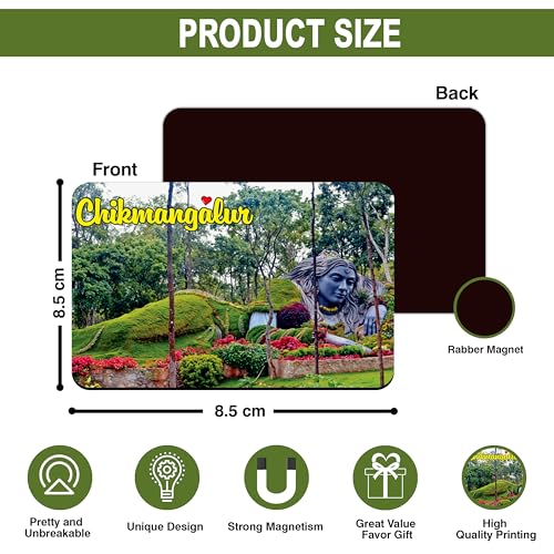 Image of Elegant Fridge Magnet with Themes |Rectangular Size Refrigerator Magnet with Magnetic Rubber Back | Pack of 1, 8.6cm X 5.4cm (Chikmangalur - Design 1)