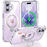 Fadkzyxr iPhone 17 用 ケース MagSafe対応 リング360°回転スタンド機能 縦横両対応 透明 黄ばみ防止 ワイヤレス充電 いphone17 スマホケース レンズ保護 米軍規格 耐衝撃 携帯カバー アイフォン 17 ケース マグネット搭載 車載ホルダー マグセーフ対応 おしゃれ-クリア