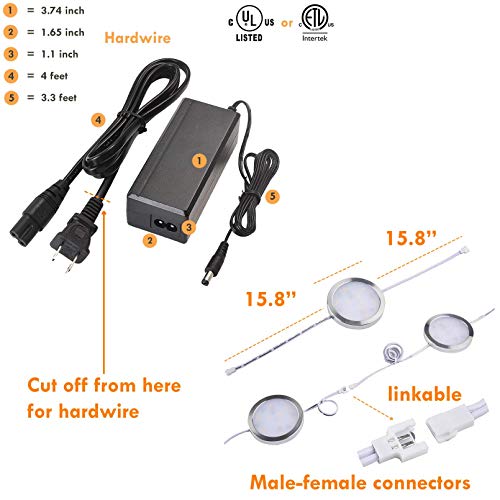 Lvyinyin Under Cabinet Lighting Kit, Dimmable Wireless Rf Remote Control, Linkable Wired Led Puck Lights, Ac120V To Dc12V, Hardwired Or Wall Plug, 14 And 12 Lights, Daylight #TOP1