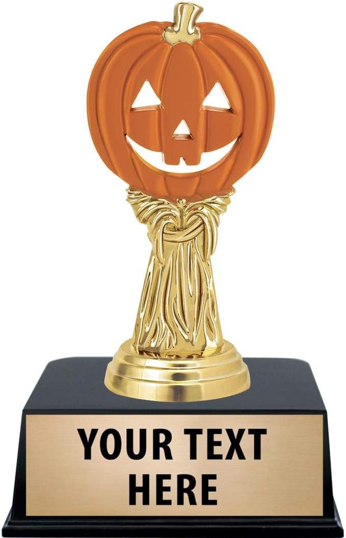Crown Awards Halloween Trophies with Custom Engraving, 6" Personalized Orange Pumpkin Halloween Trophy On Black Base Prime