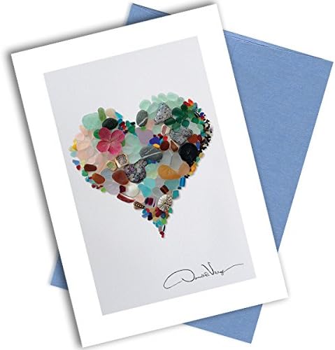 Single Sea Glass Heart Note Card. 3x5 Blank Card with Classy Envelope. Best Birthday Cards, Thank You Notes & Invitations. Unique Christmas, Mother's Day & Valentines Gifts for Women, Men