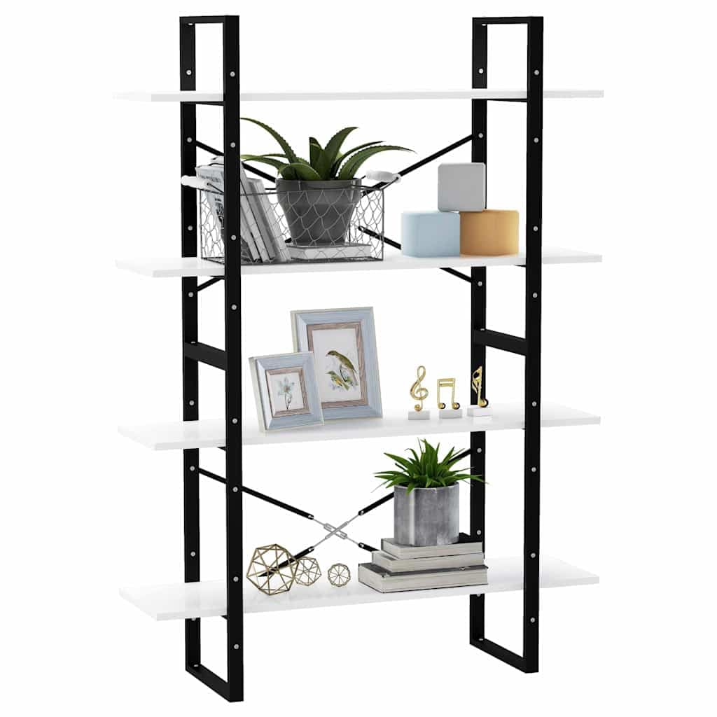 Libreria a 4 scomparti, bianco, 100 x 30 x 140 cm, in legno e