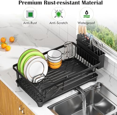 Kmiectse Dish Drying Rack for Small Kitchen Counter with Utensil Holder - 3