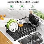 Dish Drying Rack - Space-Saving Small Dish Rack for Kitchen Counter, Rust-Resistant Kitchen Drying Rack, Compact Dish Drainer Organizer with Utensil Holder for Home Kitchen, Black - Image 4