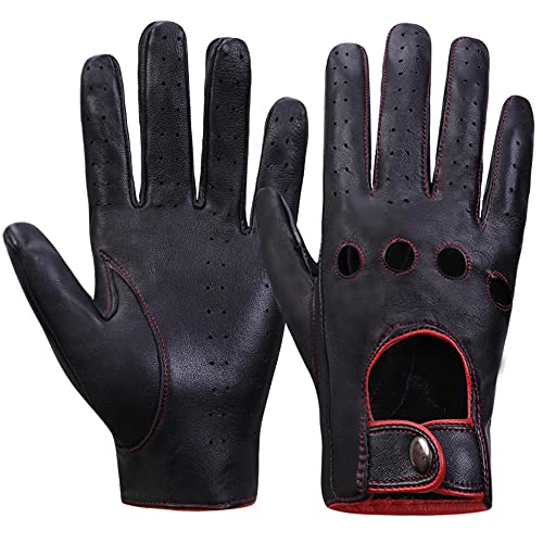 MGGMOKAY Mens Touchscreen Unlined Leather Driving Gloves BlackRed X-Large