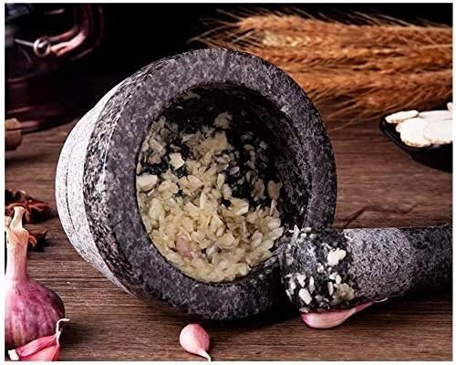Set Heavy Duty Unpolished Granite Pestle Bowl and Mortar Large Stone Grinder