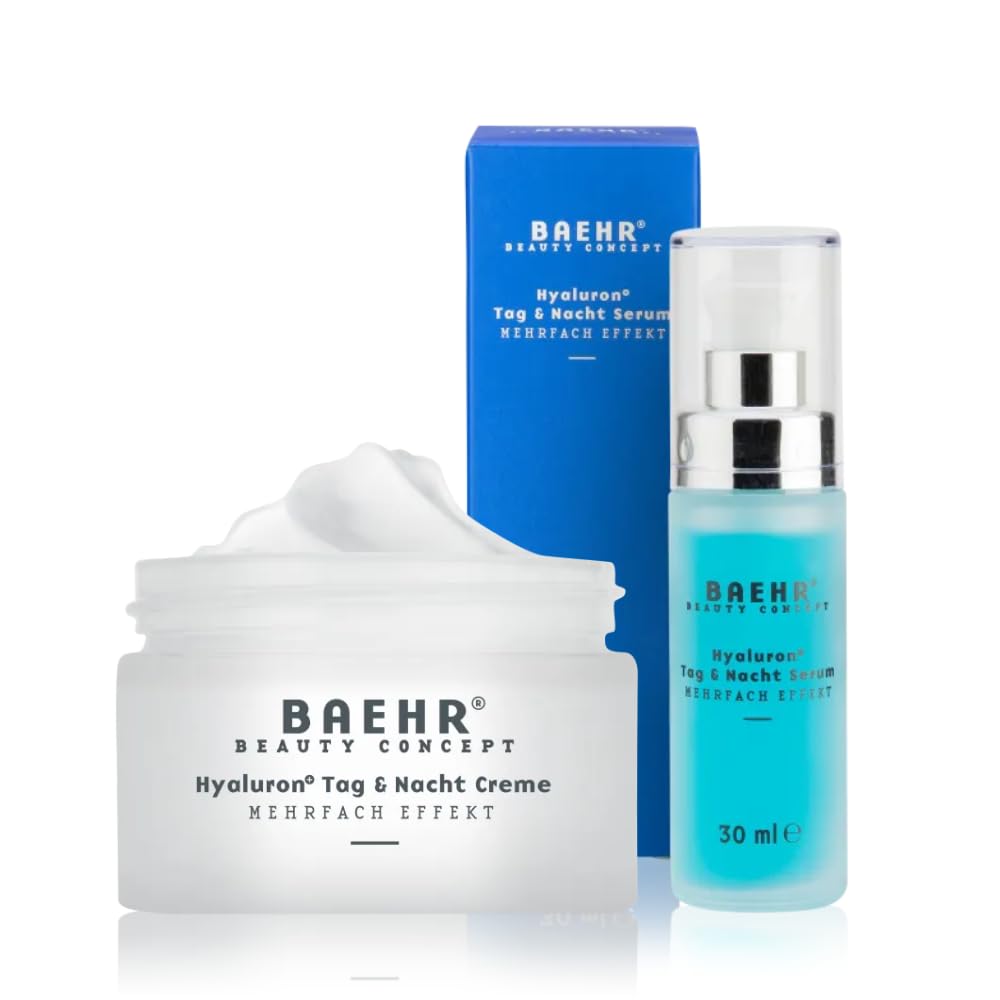 BAEHR Beauty Concept Hyaluron Sparset – Tag & Nachtcreme + Serum – Feuchtigkeitspflege für trockene & reife Haut – vegane Gesichtspflege mit Hyaluronsäure