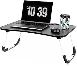 Mesa Portátil Para Notebook Ergonômico Para Uso Em Cama Sofá Home Office Escritório Dobrável Suporte Para Tablet Celular Porta Copo (Preto)
