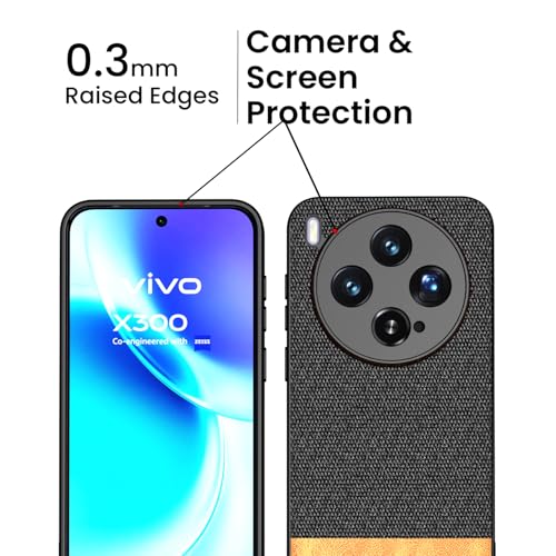 Image of Kapa Soft Fabric & Leather Hybrid Protective Back Cover for Vivo X300 5G | Shockproof Slim Hard Anti Slip Back Case (Black,Brown)