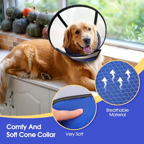 Image of ASENKU Adjustable Dog Cone Collar - Comfortable After Surgery, Soft Protective Pet Recovery Elizabethan Collar for Large Medium Small Dogs, Blue, M