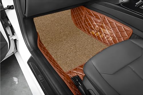 Image of 7D Premium Imported Car Foot Mat for Audi A3 Auto (2016-2026)|Luxurious & Elegant Look | 100% Waterproof and Dust Proof | Custom Fitted Car Floor Mat-Tan with Coffee Beige Grass