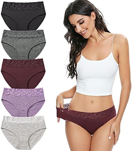 Altheanray Womens Underwear Cotton Lace Briefs Panties Bikini Ladies Hipster Underpants for Women Breathable Soft (Stripe 3 color, L)