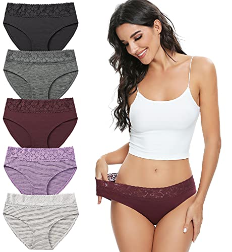 Altheanray Womens Underwear Cotton Lace Briefs Panties Bikini Ladies Hipster Underpants For Women Breathable Soft (Stripe 3 Color, L) #TOP8