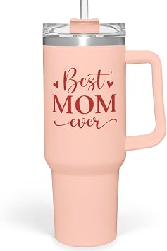 SANDJEST Mom Gifts Best Mom Ever Tumbler Stainless Steel 40oz with Handle Insulated Travel Cup - Mom Travel Coffee Mug, Mothers Day Christmas Birthday Gifts from Son Daughter