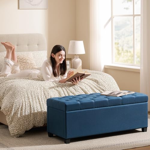 Image of Living&Giving Storage Ottoman Bench for Bedroom, 47.2 inch, Navy Blue