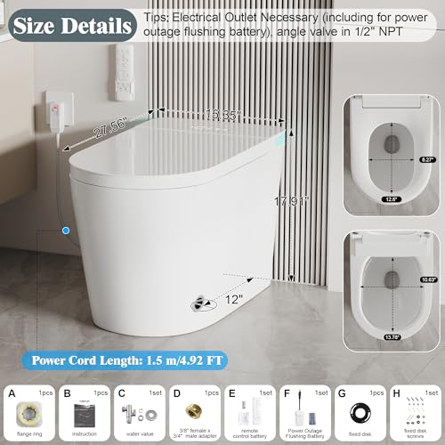 Image of Smart Toilet with Bidet Built In Heated Seat Auto Flush Manual Seat&Lid | Warm Water Wash & Air Dry LED Display Tankless Electric One Piece Toilet for Bathroom with Siphon Dual Flush 0.8 /1.2 GPF