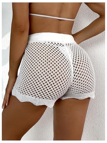 Verdusa Women's Star Crochet Sheer Bathing Suit Cover Up Shorts Drawstring Waist Bikini Bottoms3