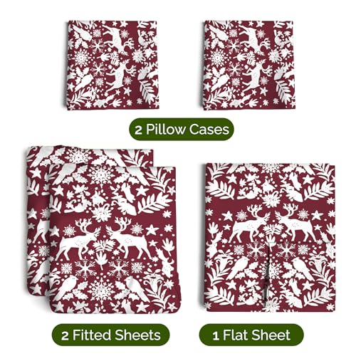 Split King Christmas Nordic Sheet Set - Holiday Xmas Pattern Bedding Set - Deep Pockets - Snug Fit - 5 Piece - Wrinkle Free - Cozy Cooling Festive Winter - Holiday Sheets for Women, Men, Kids & Teens