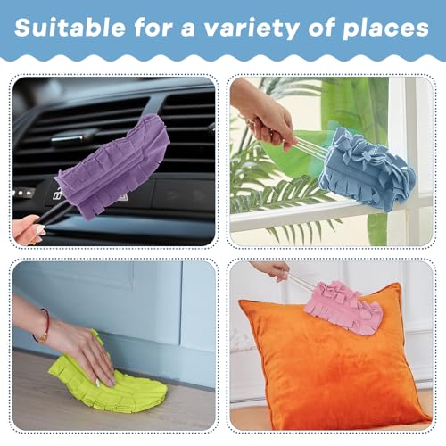 Image of Zubebe 20 Pcs Reusable Duster Refills Fleece,Rainbow Colors | Soft Polyester Fiber Flat Duster Refill Multi Surface Washable Cleaning Pad Tools for Home, Blinds, Car, Pet, Furniture, Fans